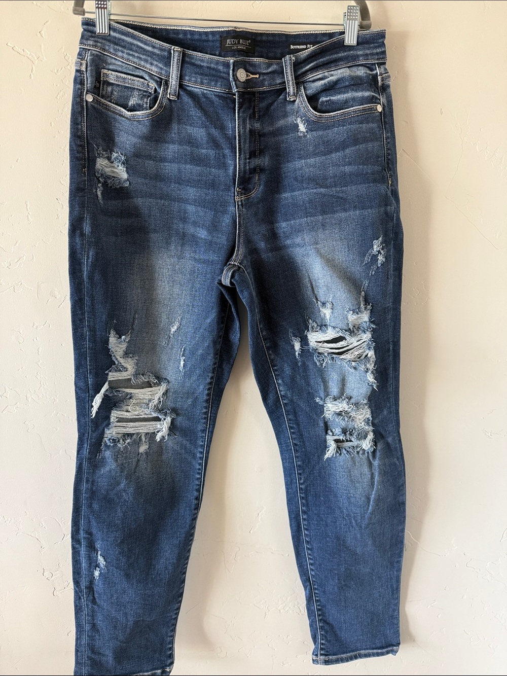 Judy Blue Women's Distressed Boyfriend Jeans - Dark Blue